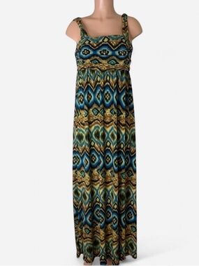 Bohemian Teal & Olive Printed Maxi Dress